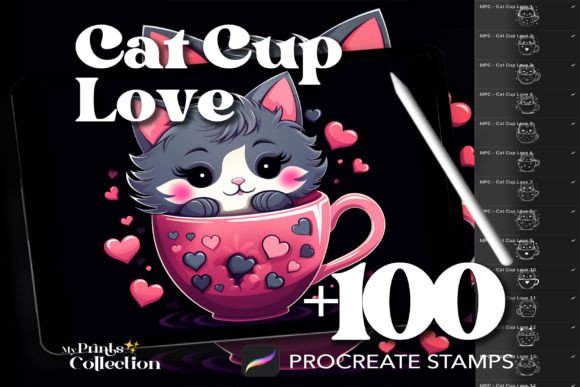 100 Procreate Cup Cat Stamps