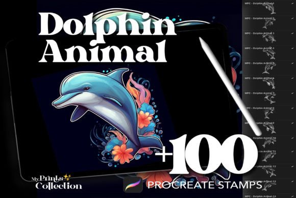 100 Procreate Dolphin Stamps for Digital Art