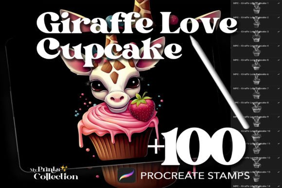100 Procreate Giraffe Love Cupcake Stamps