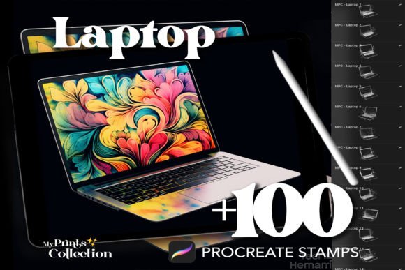 100 Procreate Laptop Stamps for Digital Art
