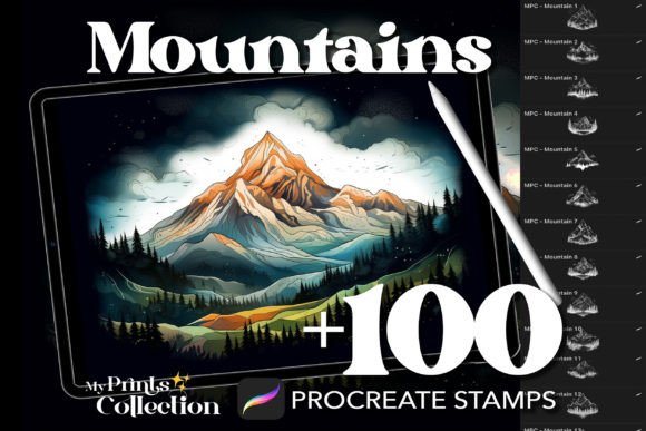 100 Procreate Mountains Stamps: Elevate Your Digital Art with the Grandeur of Nature