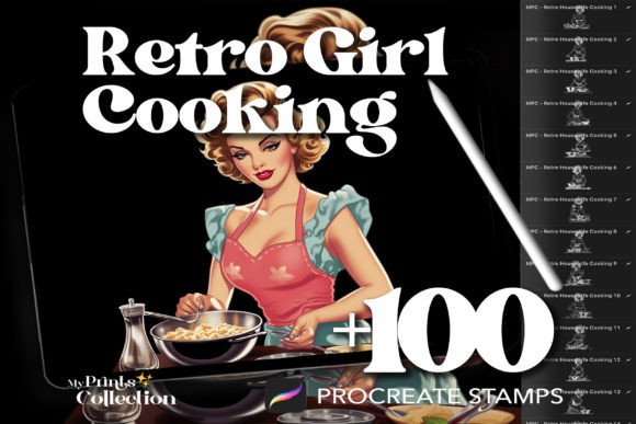 100 Procreate Retro Girl Cooking Stamps